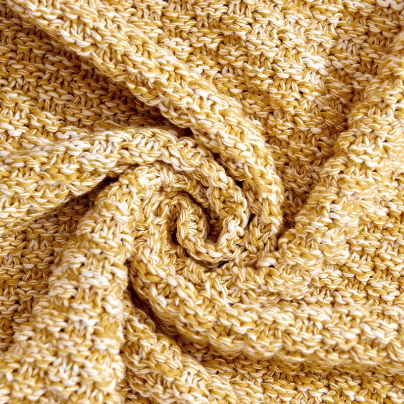 Longhui bedding Gold Knitted Throw Blanket for Couch, Soft, Cozy Machine Washable 100% Cotton Sofa Blanket, Heavy 2.5lb Weight, Laundry Bag Included, Mustard Yellow and White - Image 2